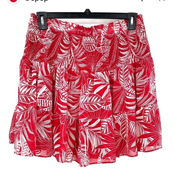BANANA REPUBLIC Factory Smocked Waist Mini Skirt - Color Red/White Floral - XS - Picture 1 of 6